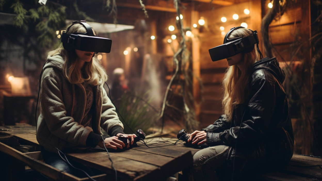 Dwie dziewczyny w wirtualnej rzeczywistości