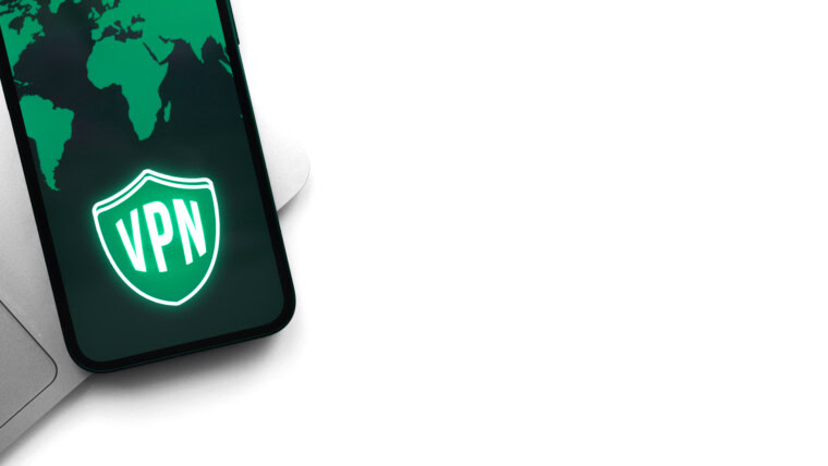 VPN na smartfonie Wirtualna sieć prywatna anonimowy bezpieczny dostęp do Internetu na telefonie komórkowym Baner pulpitu Technologia zdjęcia w tle