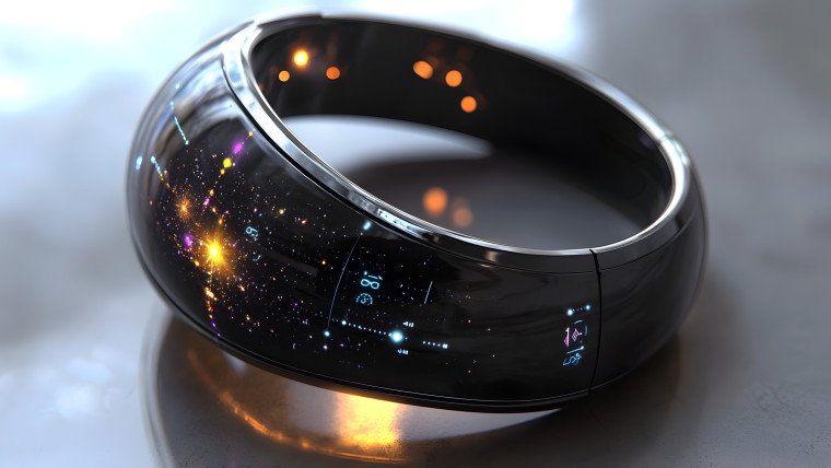 Futuristyczna holograficzna bransoletka synchronizująca się z wydarzeniami kosmicznymi i niebiańską łącznością