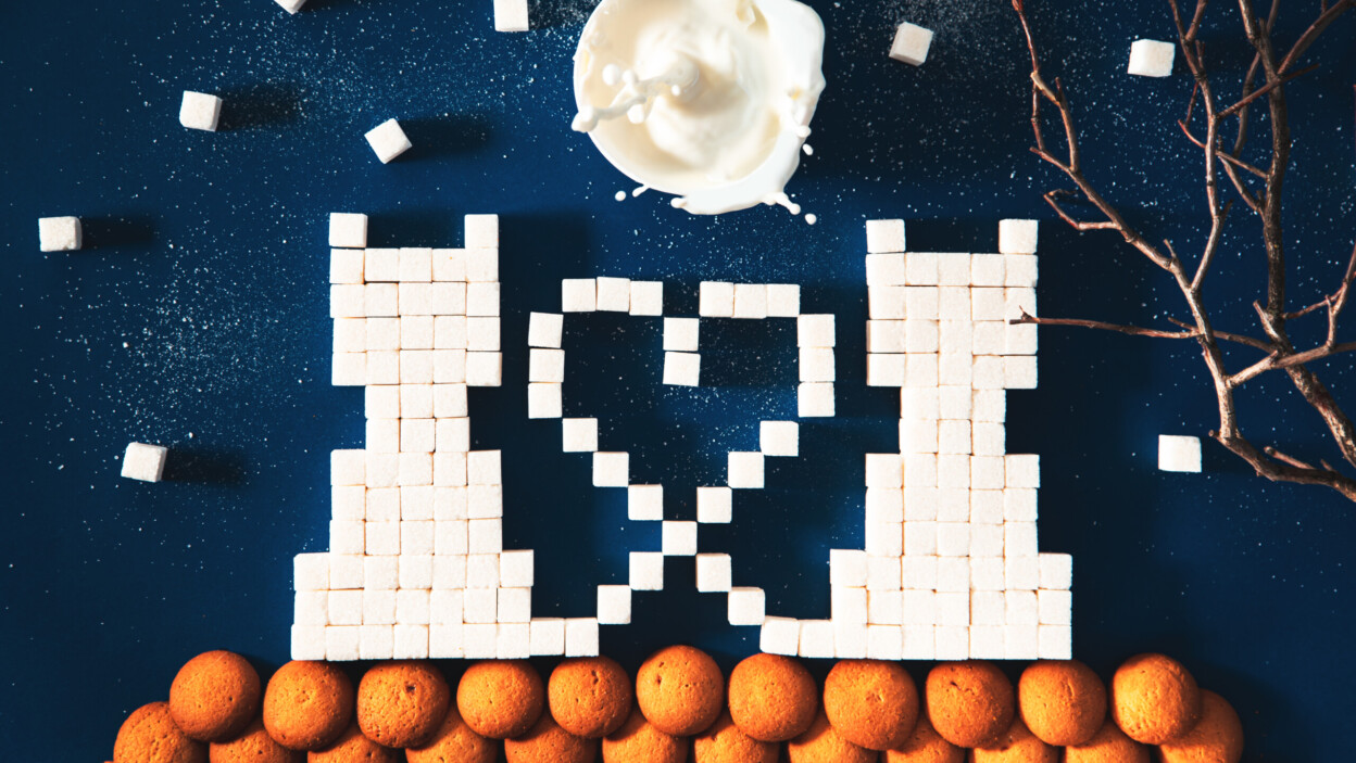 Koty w kostkach cukru na dachu w nocy