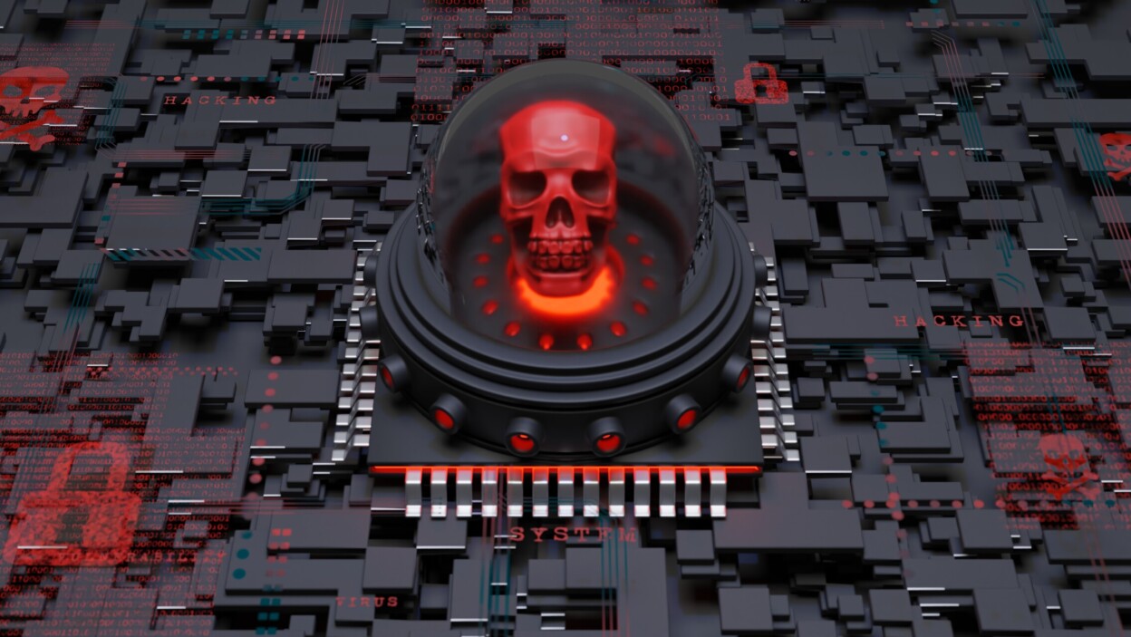 Ciemne tło zhakowanej ilustracji 3d zhakowanego systemu