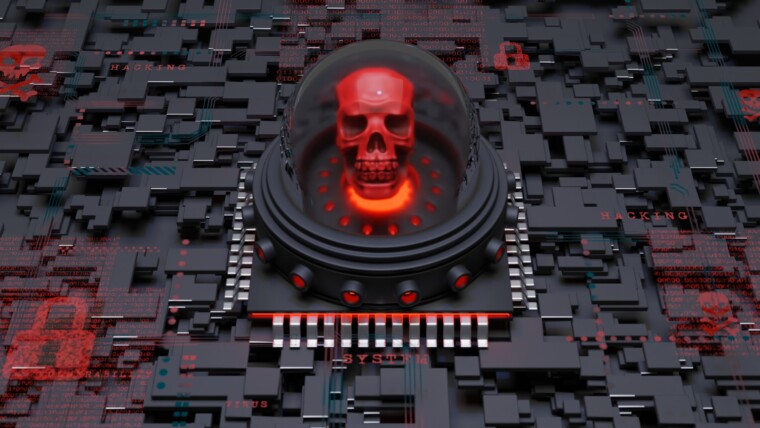 Ciemne tło zhakowanej ilustracji 3d zhakowanego systemu