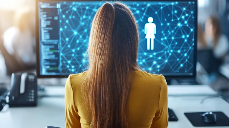 Profesjonalistka przy biurku komputerowym na zdjęciu biurowym