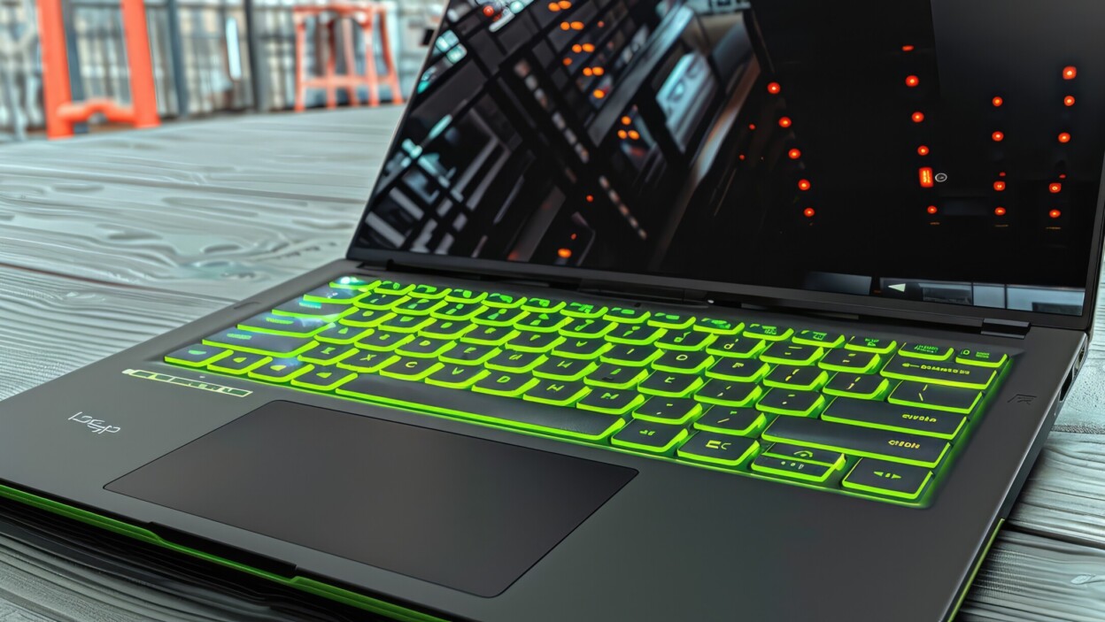 laptop z zieloną klawiaturą, na której jest napisane laptop