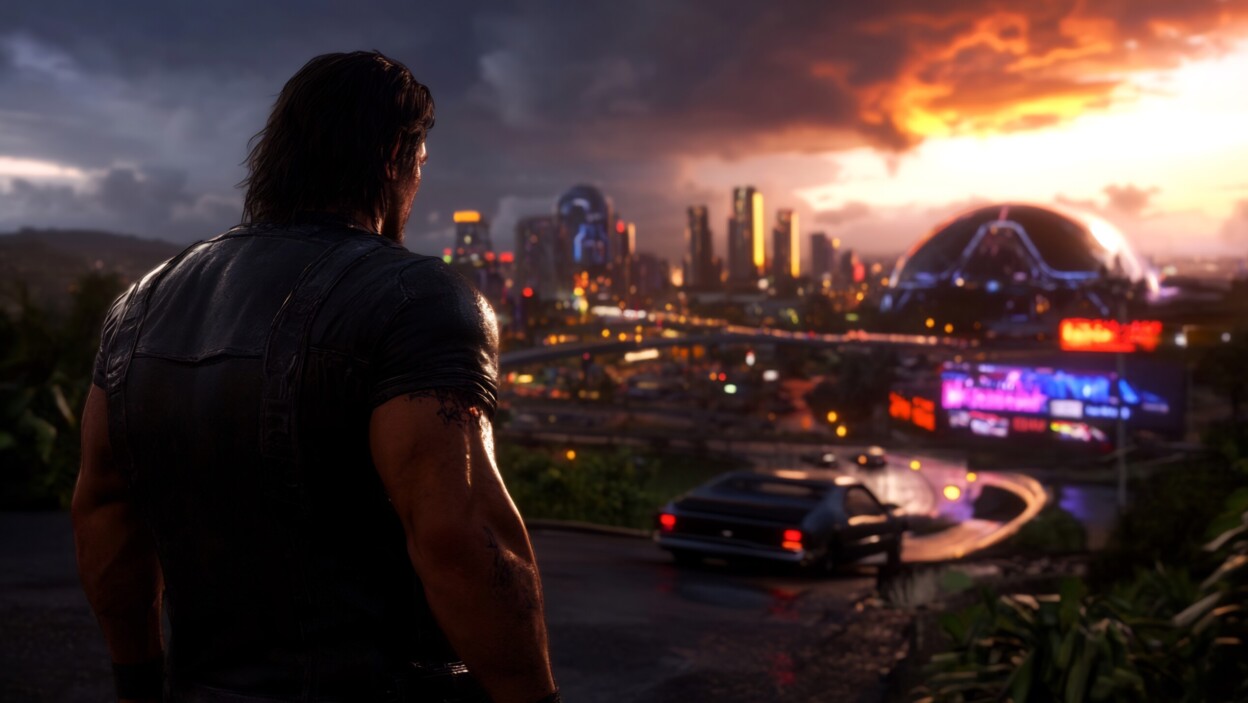 Książka o zachodzie słońca: Mężczyzna patrzy na tętniące życiem metropolię