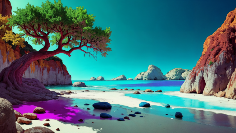 Malowniczy krajobraz wybrzeża z drzewem i skałami