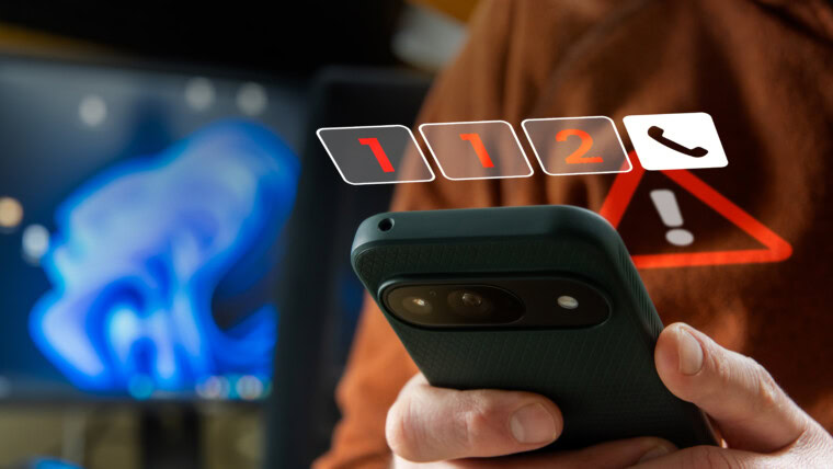 Man Calling Emergency 112 On Smartphone After Incident Urgent Help Request With Warning Alert Cont