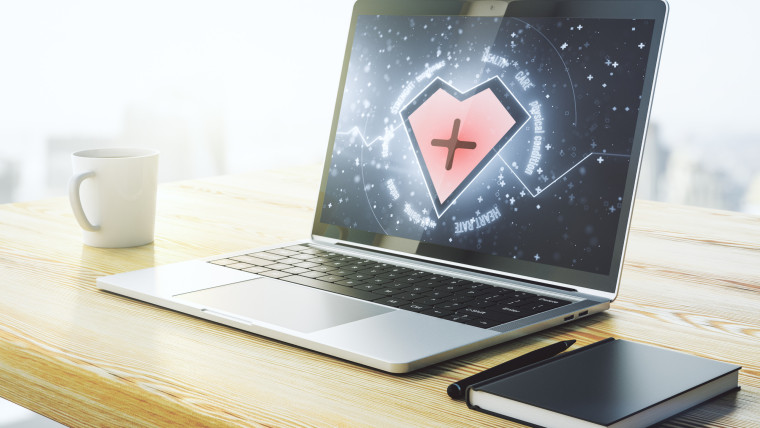 Kreatywny abstrakcyjny hologram pulsu serca na nowoczesnym monitorze komputerowym koncepcja konsultacji medycznych online Renderowanie 3D