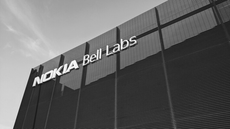 a black and white photo of a nokia building