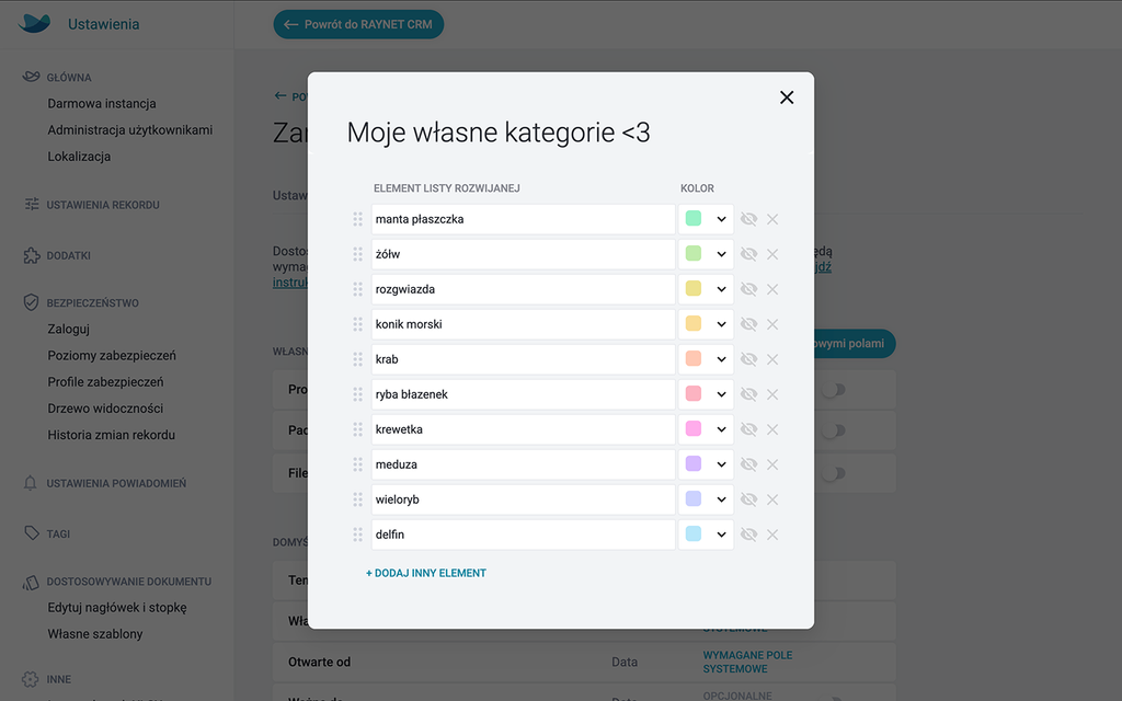 Własne kategorie