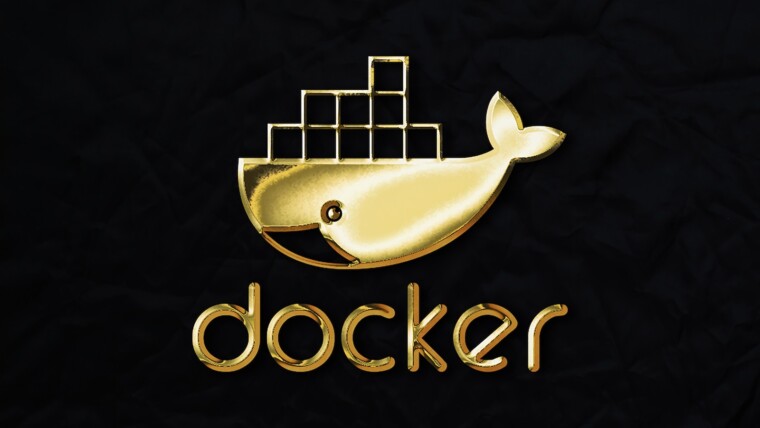 a golden docker logo on a black background